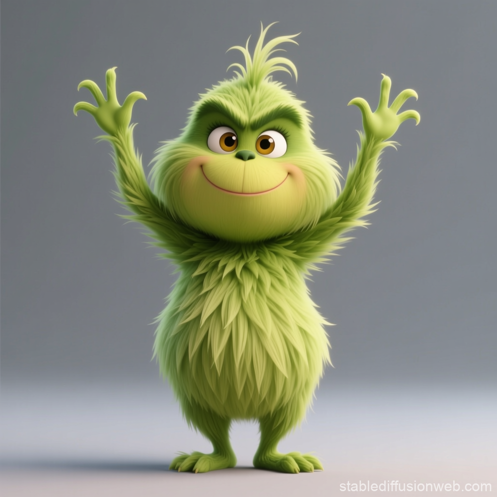 Cute Baby Grinch Character with Raised Arms