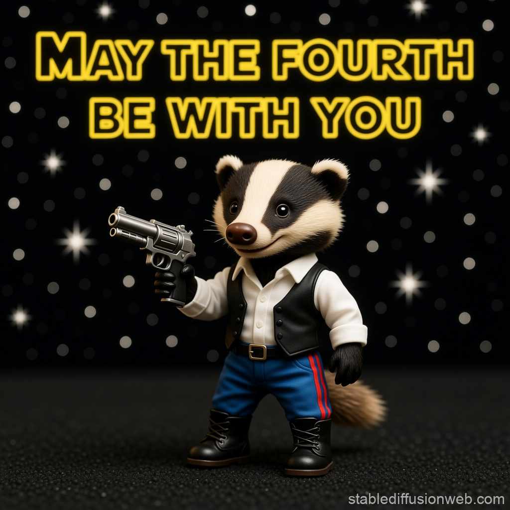 Cute Badger in Space Outfit with 'May the Fourth Be With You' Text
