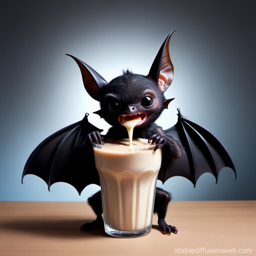 Cute Bat Drinking a Glass of Milkshake