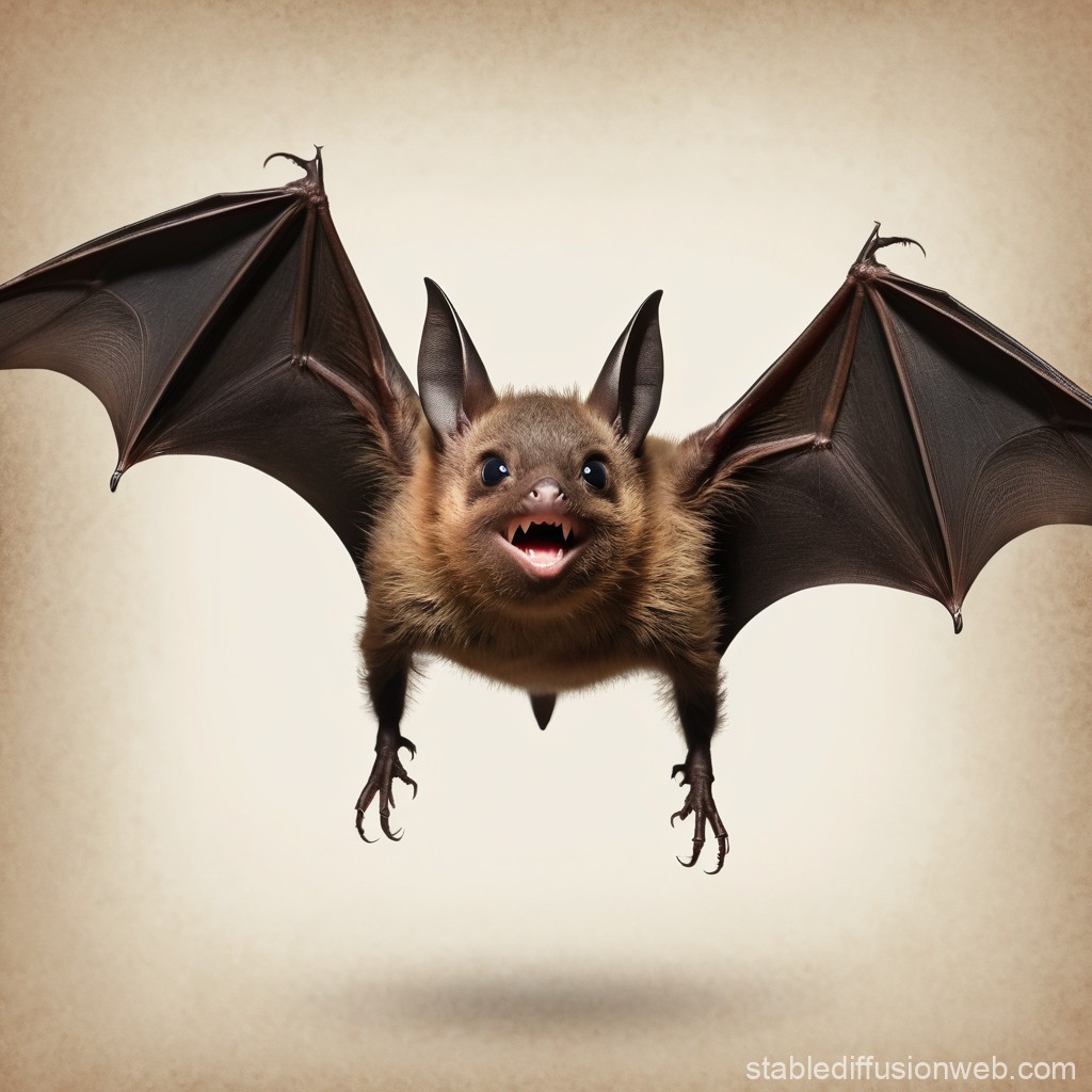 Cute Bat in Mid-Flight with Open Wings