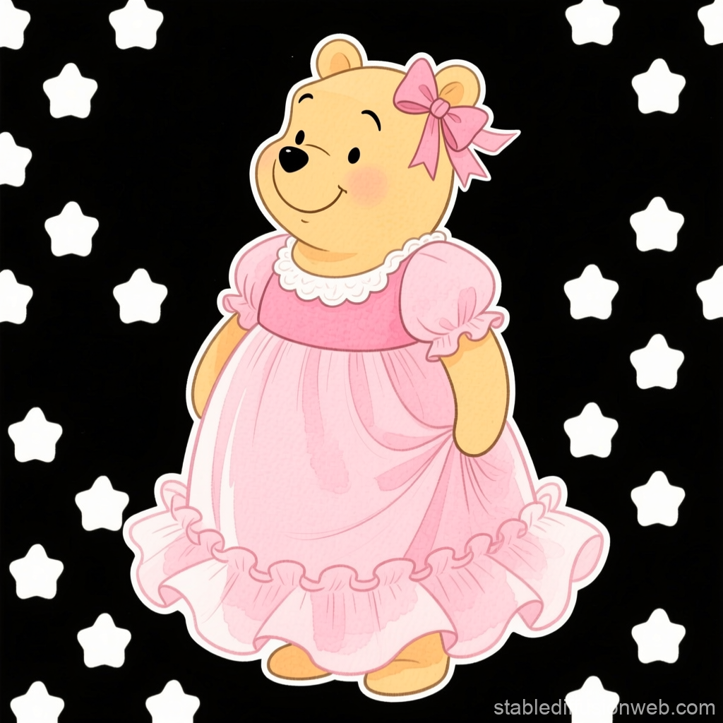 Cute Bear in Pink Dress with Starry Background