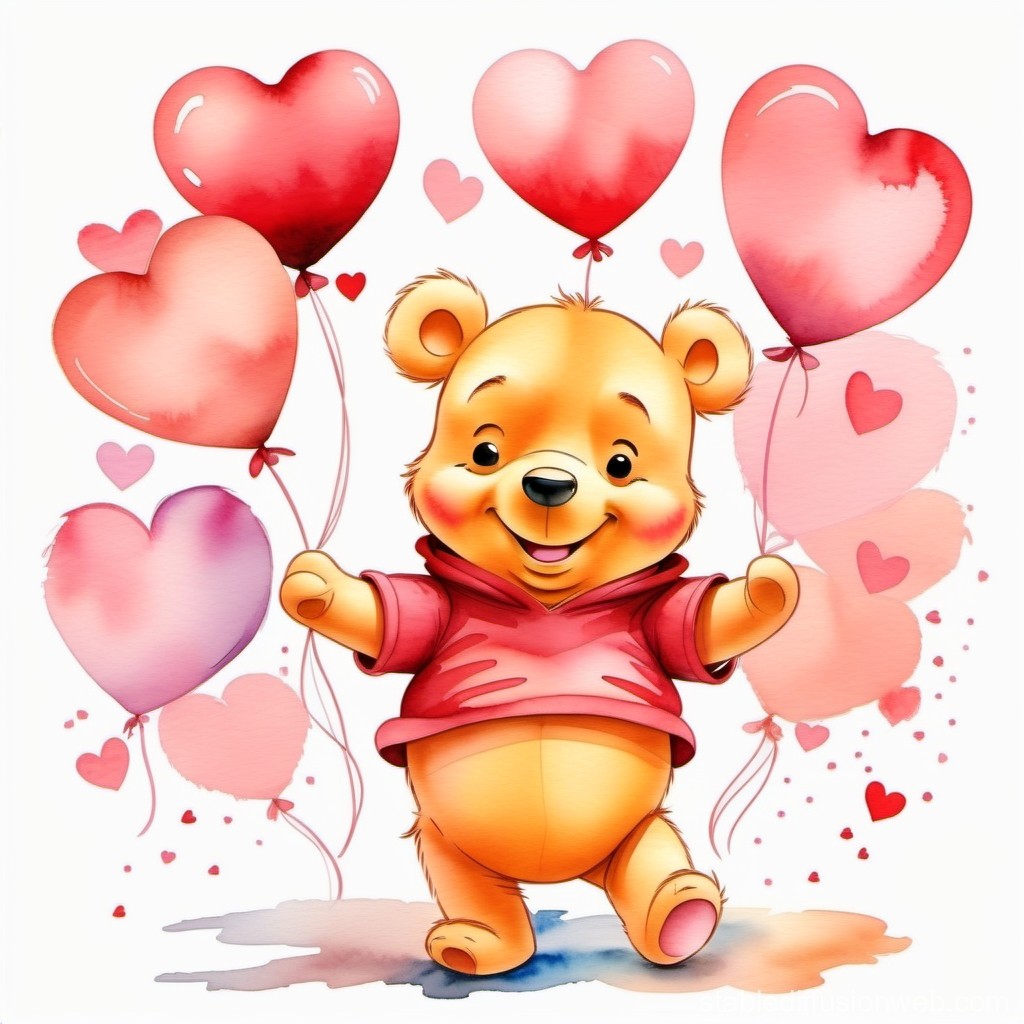 Cute Bear with Heart-Shaped Balloons