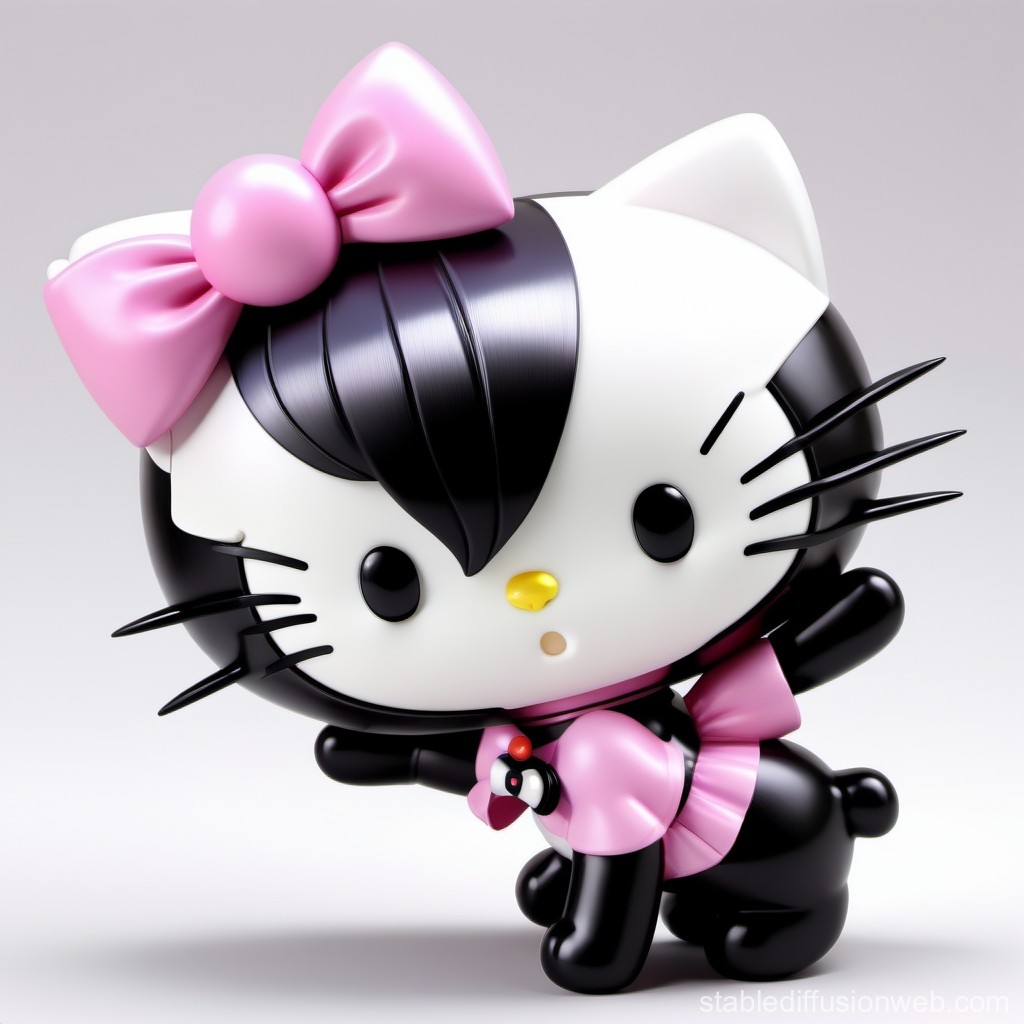 Cute Black and White Cat Figurine with Pink Bow