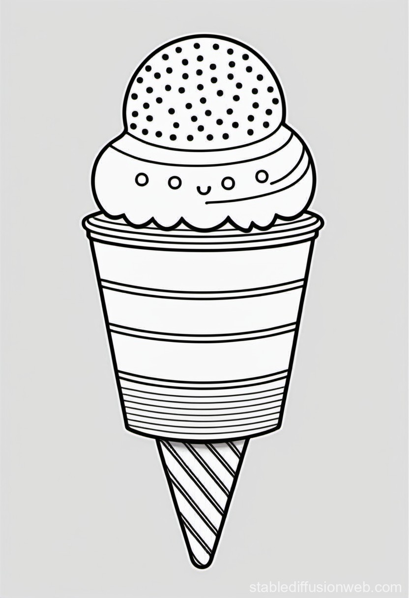 Cute Black and White Ice Cream Cone Illustration