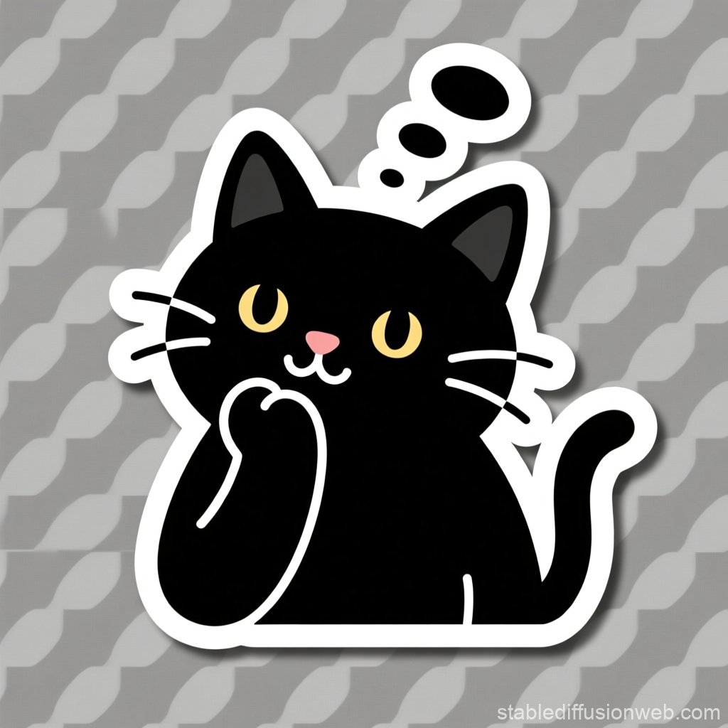 Cute Black Cat Thinking Sticker Illustration