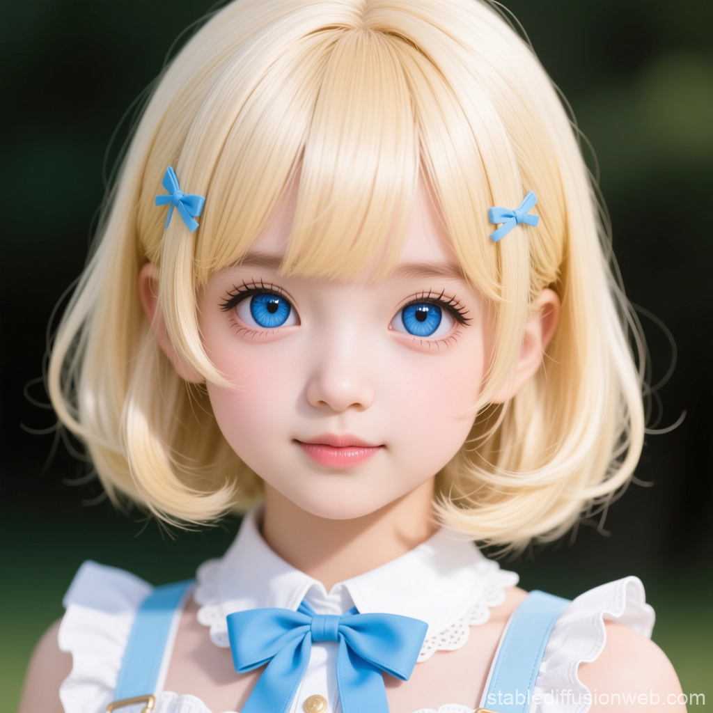 Cute Blonde Girl with Blue Eyes and Blue Accessories