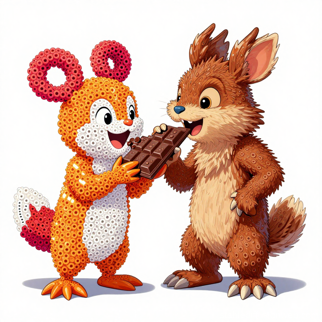 Cute Cartoon Animals Sharing Chocolate
