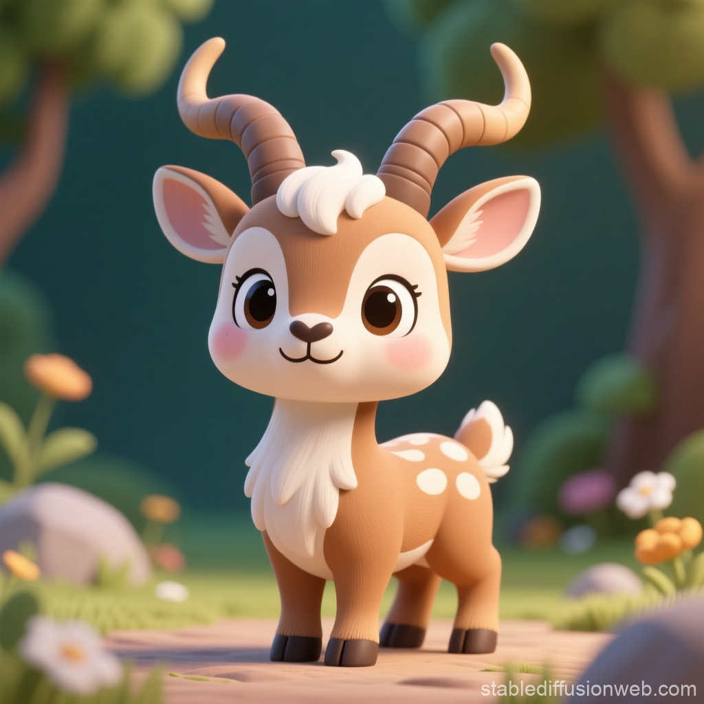 Cute Cartoon Antelope with Big Eyes in Forest