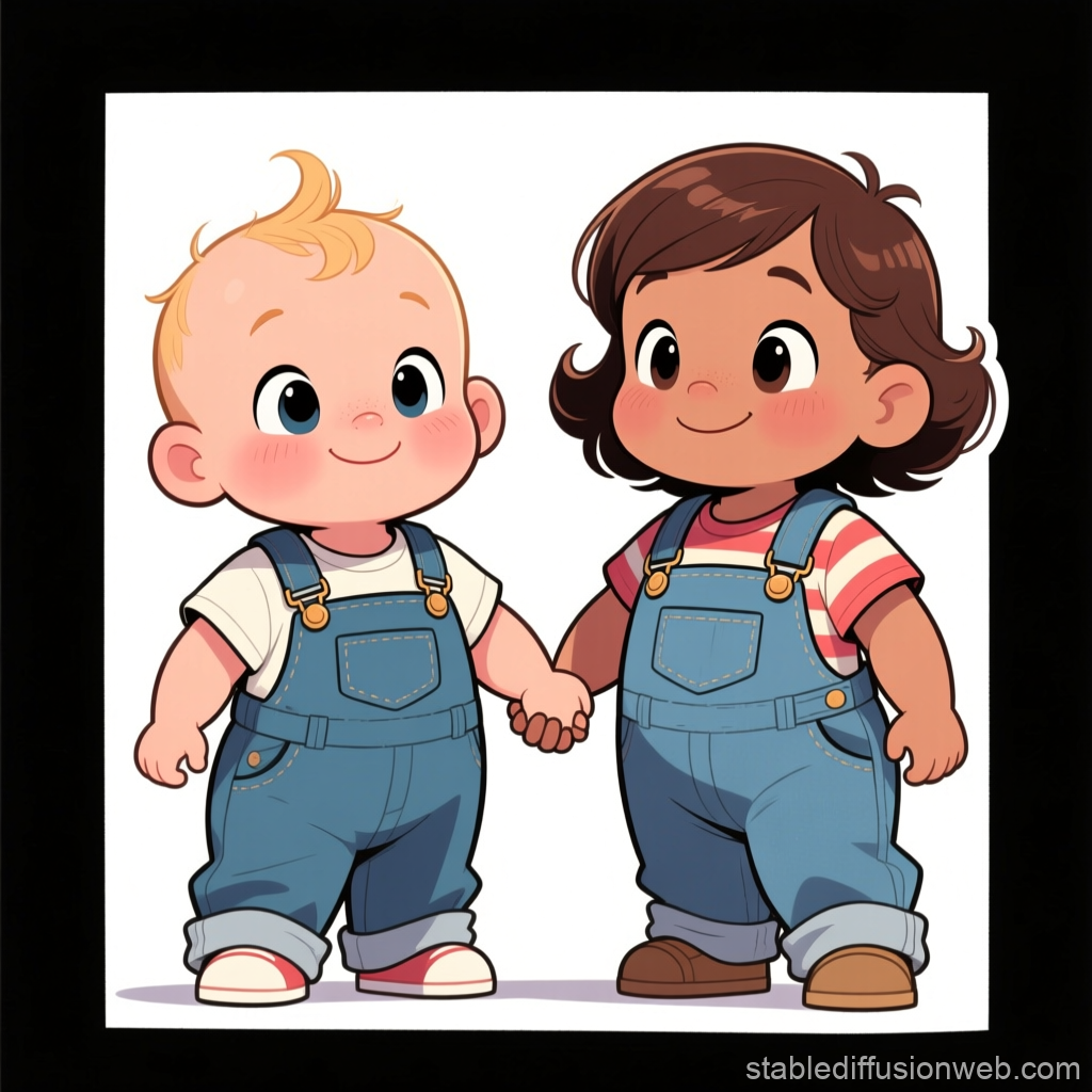 Cute Cartoon Babies Holding Hands