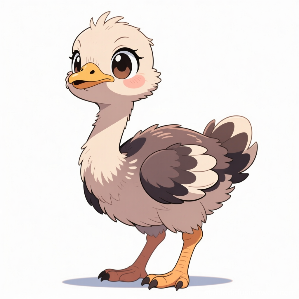 Cute Cartoon Baby Ostrich with Big Eyes