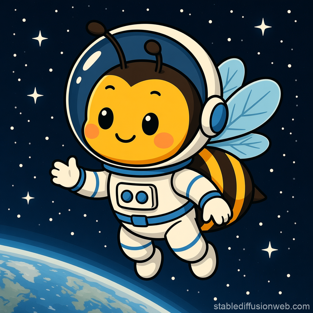 Cute Cartoon Bee Astronaut Floating in Space