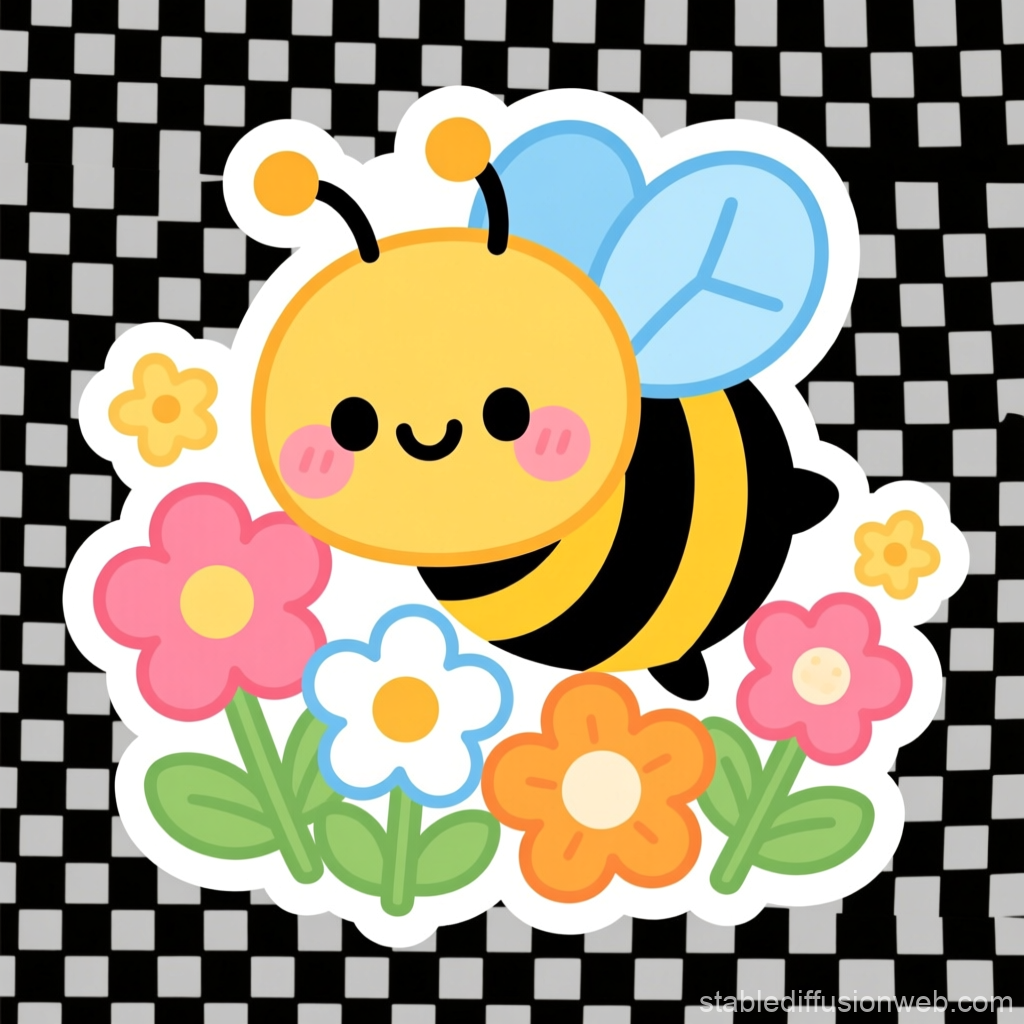 Cute Cartoon Bee with Colorful Flowers