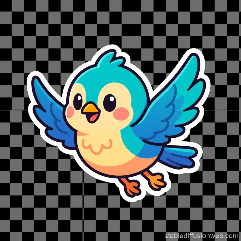Cute Cartoon Blue Bird Flying Sticker