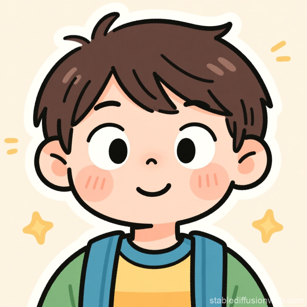 Cute Cartoon Boy with Backpack in Oshima Kun Style