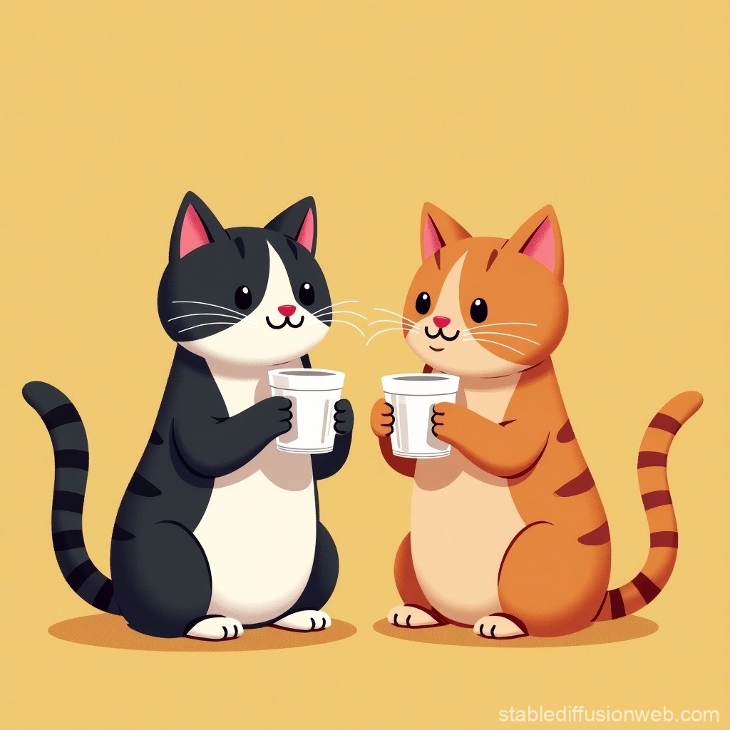 Cute Cartoon Cats Sharing Drinks