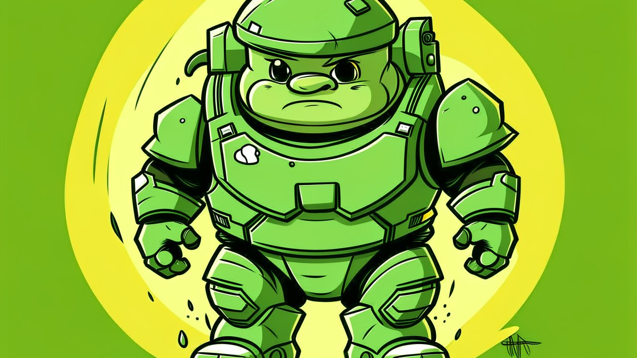 Cute Cartoon Character in Green Armor