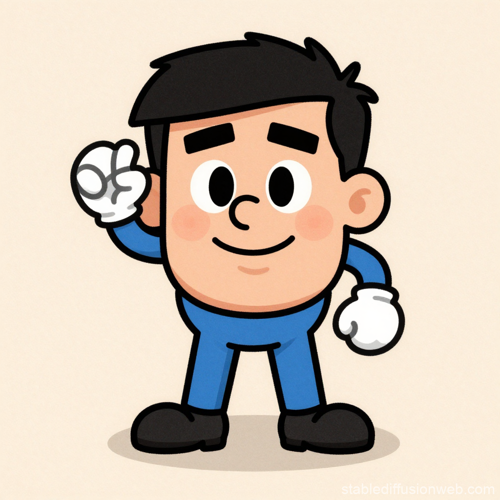 Cute Cartoon Character Waving in Blue Outfit