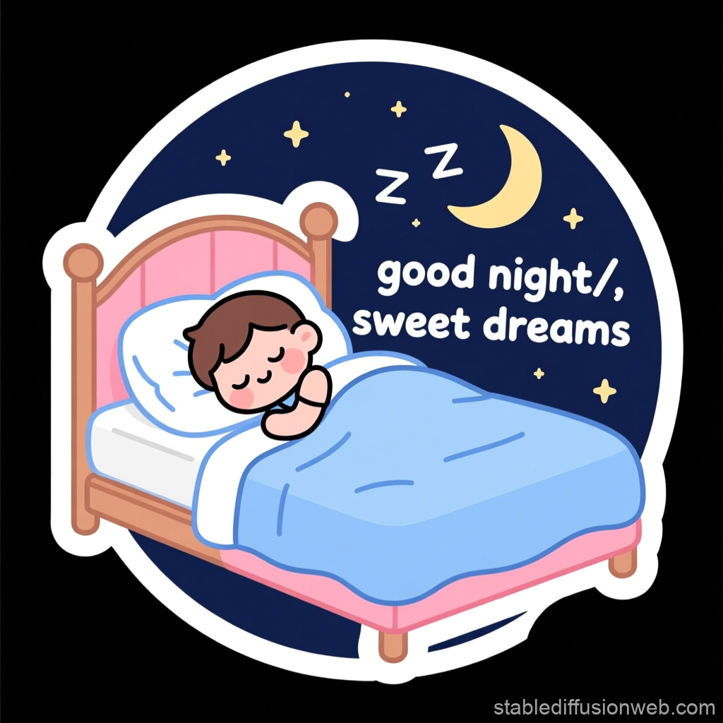 Cute Cartoon Child Sleeping with Good Night Message