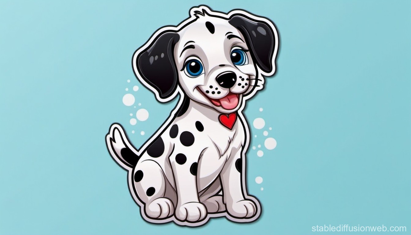 Cute Cartoon Dalmatian Puppy with Heart Collar