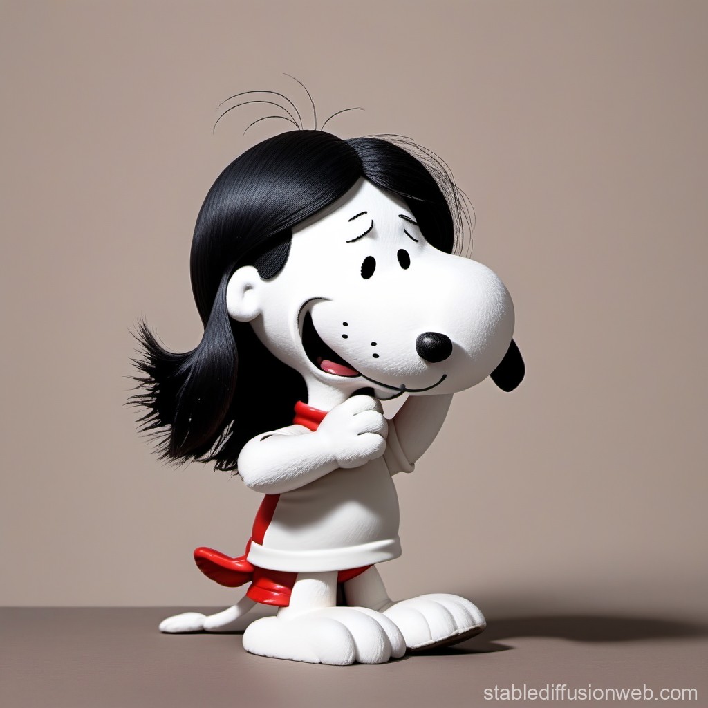 Cute Cartoon Dog Character with Black Hair and Red Outfit