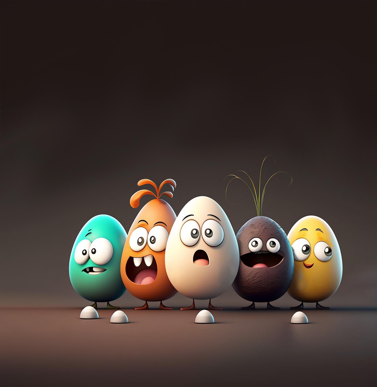 Cute Cartoon Easter Eggs with Expressive Faces
