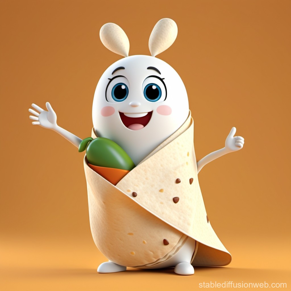 Cute Cartoon Egg Character Wrapped in Tortilla