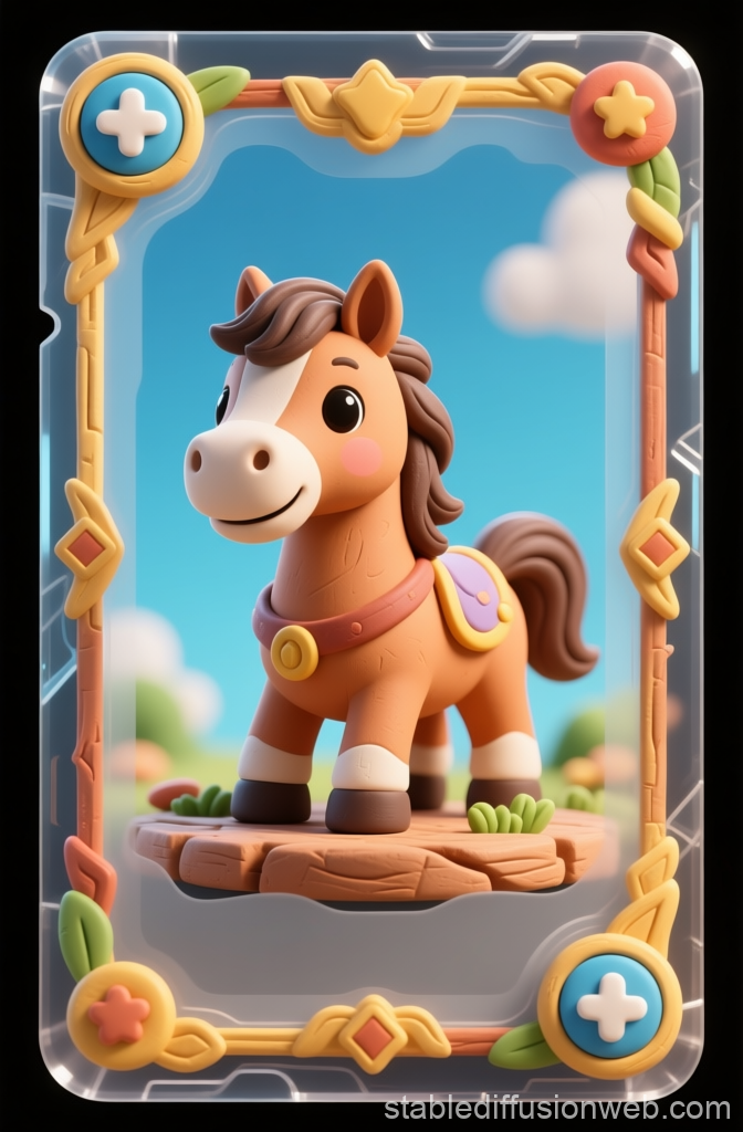 Cute Cartoon Horse Character in Game Card Style