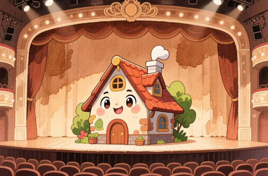 Cute Cartoon House on Theater Stage