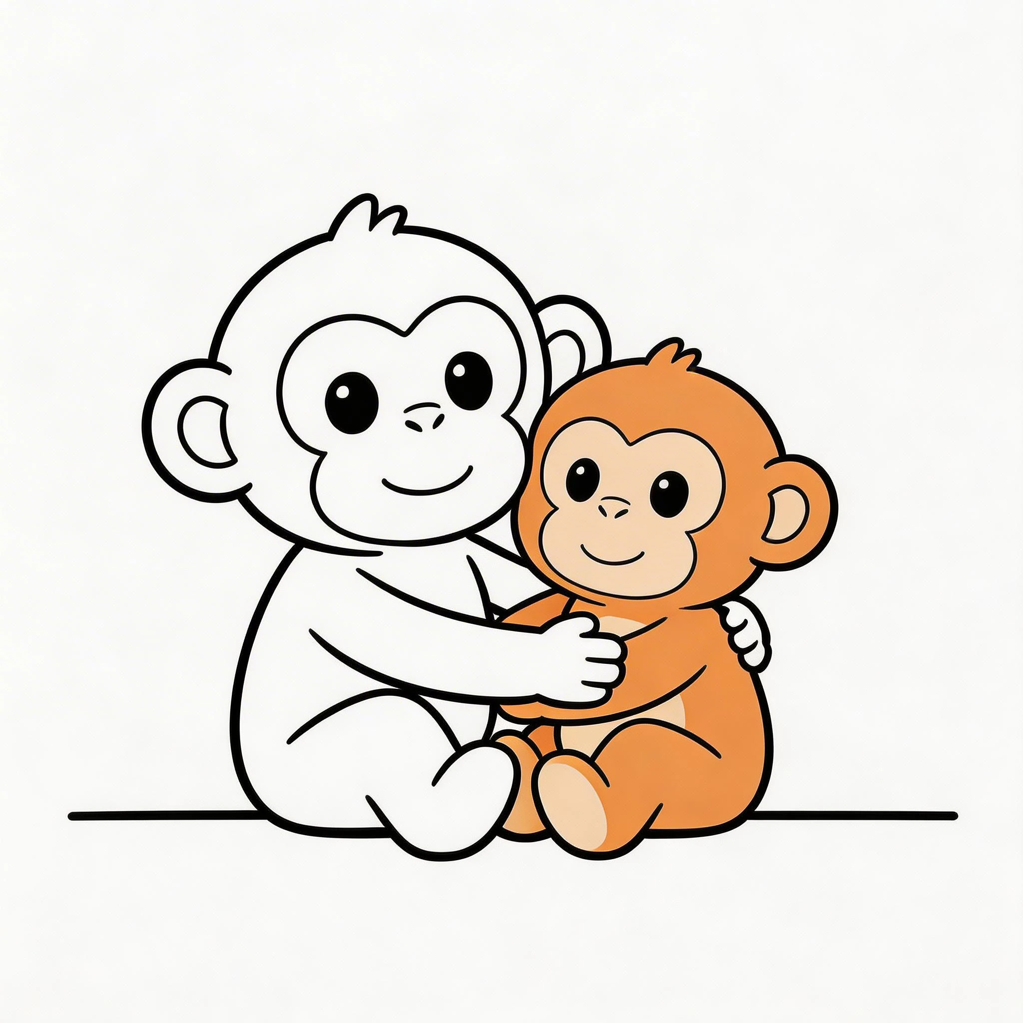 Cute Cartoon Monkey Hugging Stuffed Friend