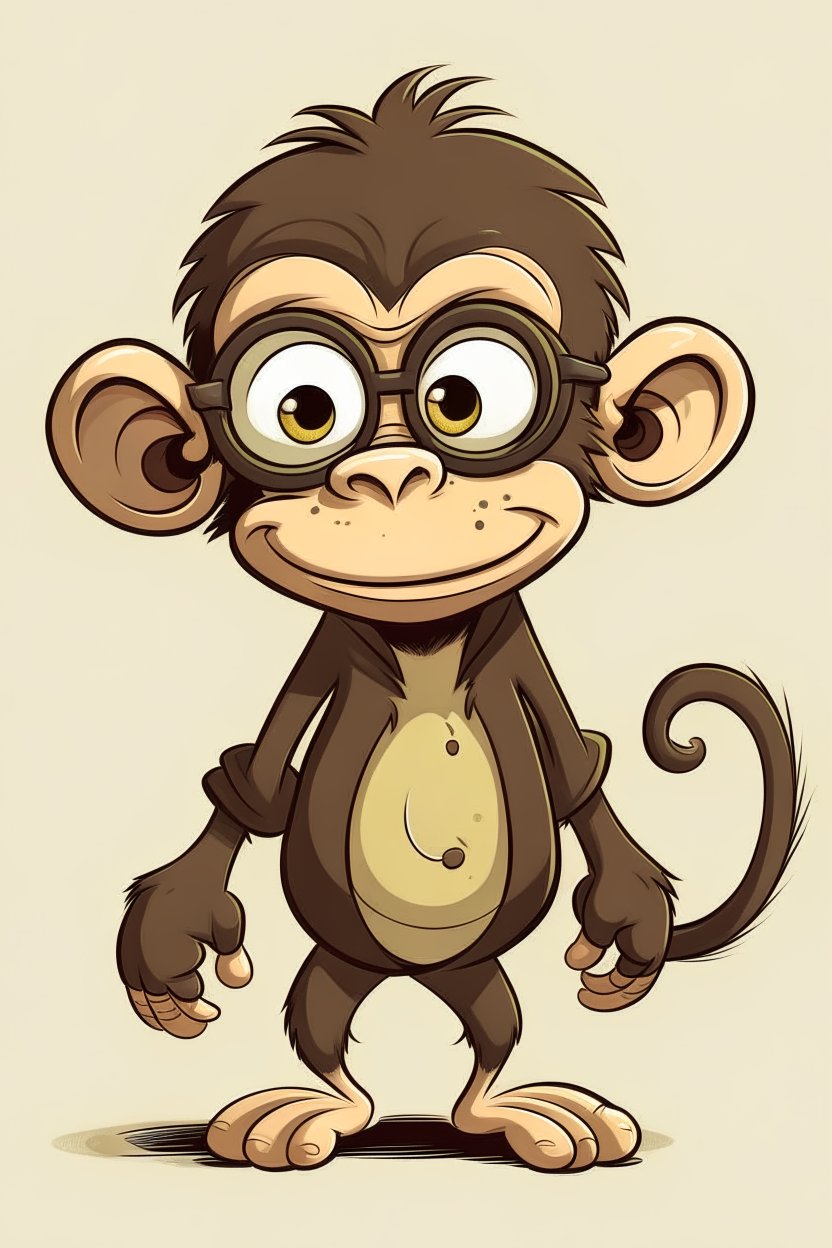 Cute Cartoon Monkey with Glasses