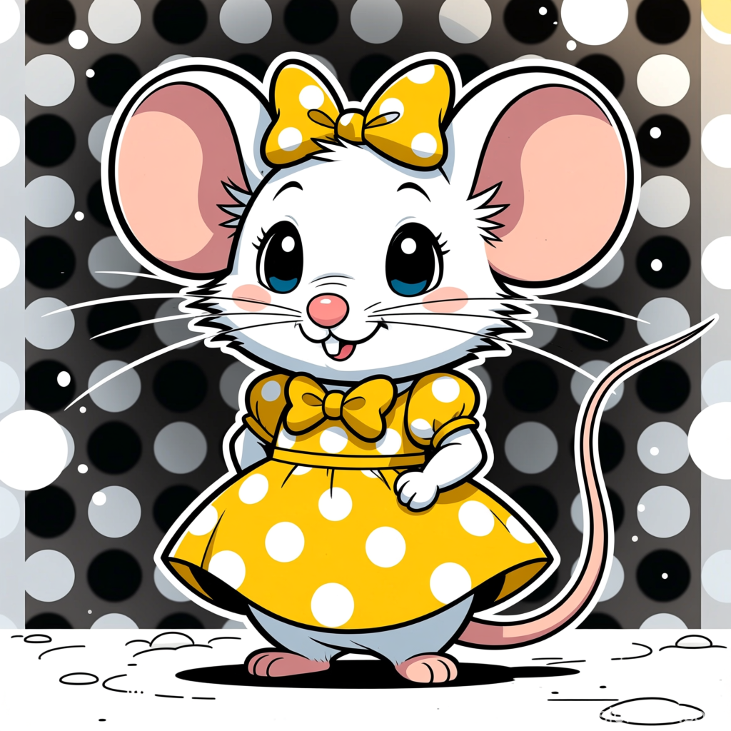 Cute Cartoon Mouse in Yellow Polka Dot Dress