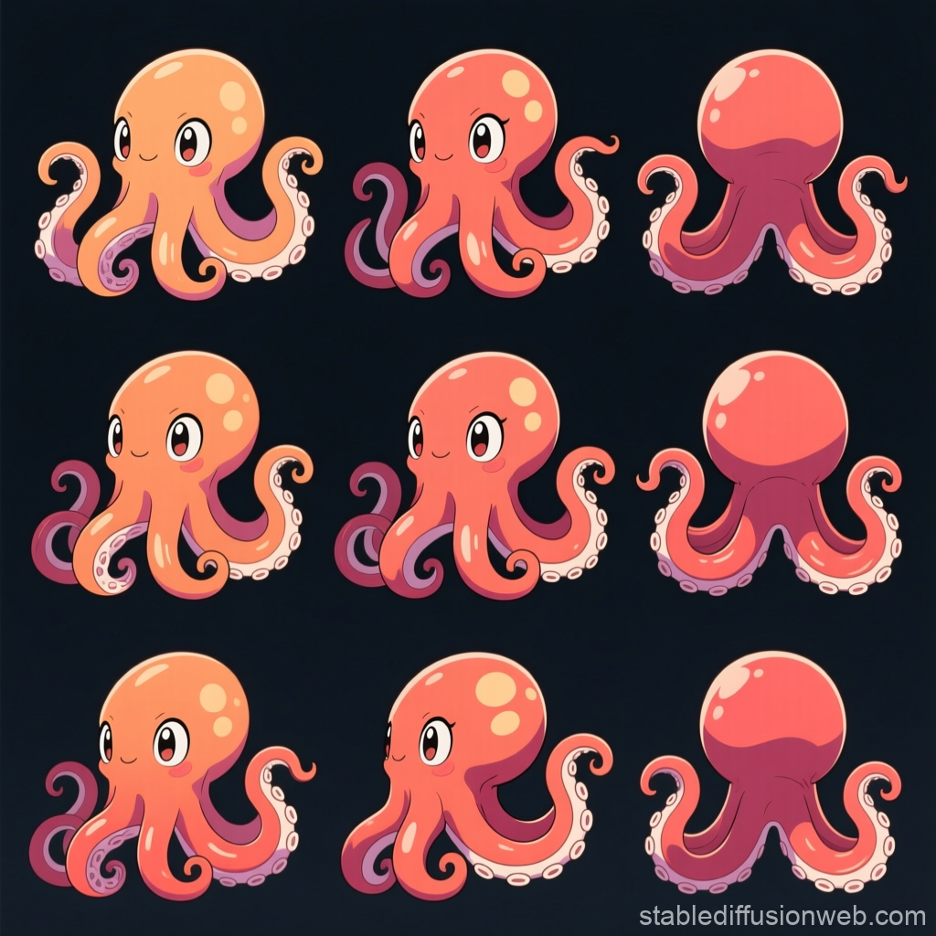 Cute Cartoon Octopus Character Turnaround