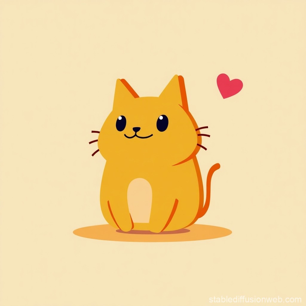 Cute Cartoon Orange Cat with Heart