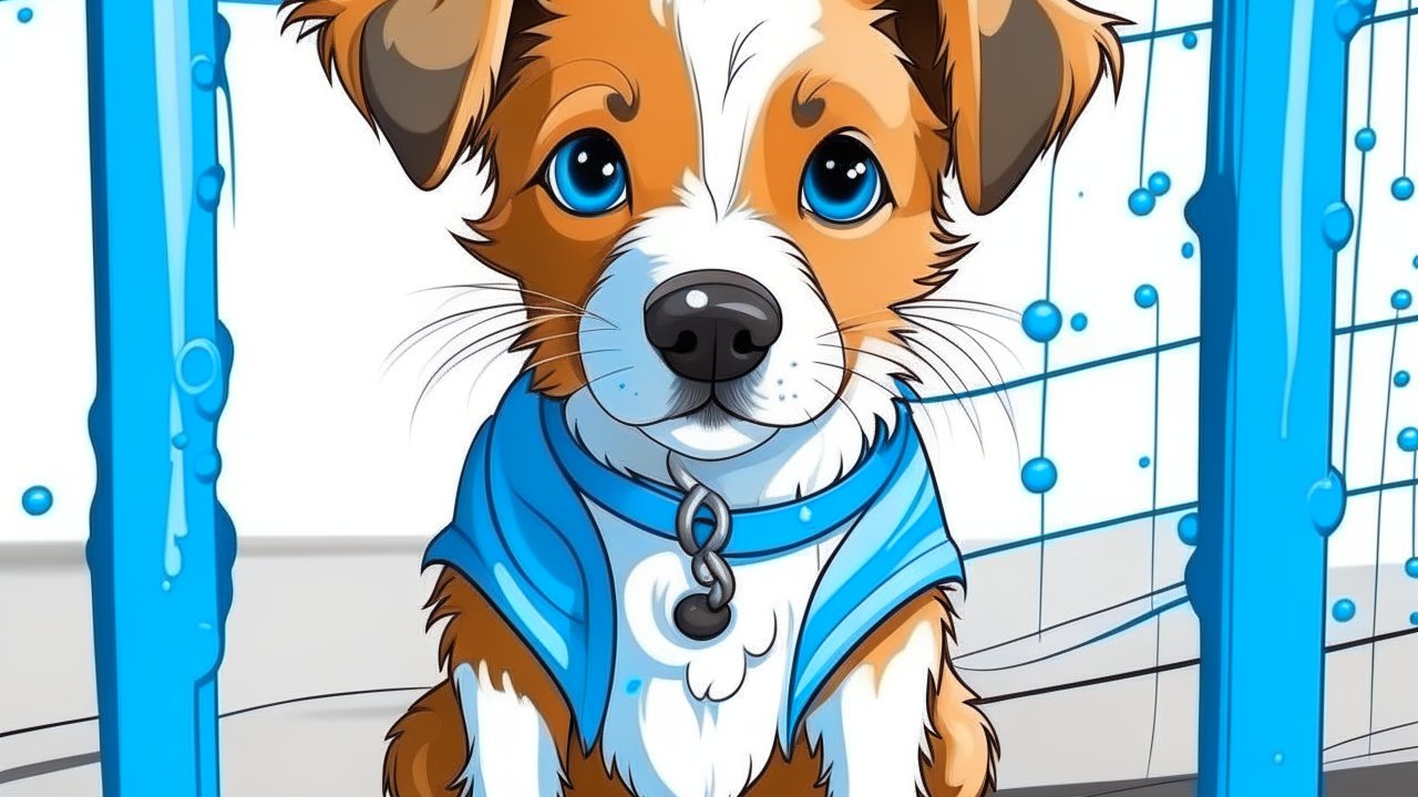 Cute Cartoon Puppy with Blue Eyes and Collar