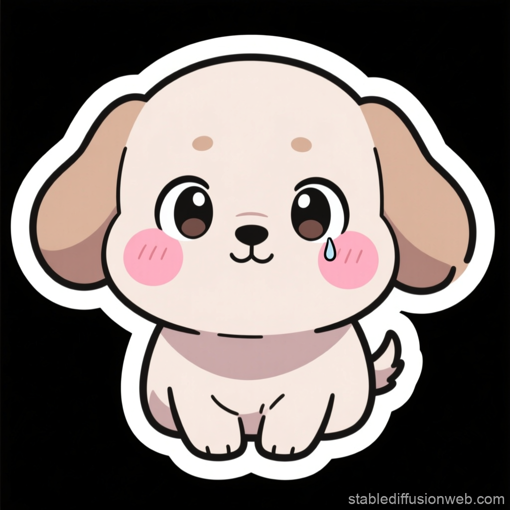 Cute Cartoon Puppy with Blushing Cheeks and Tear