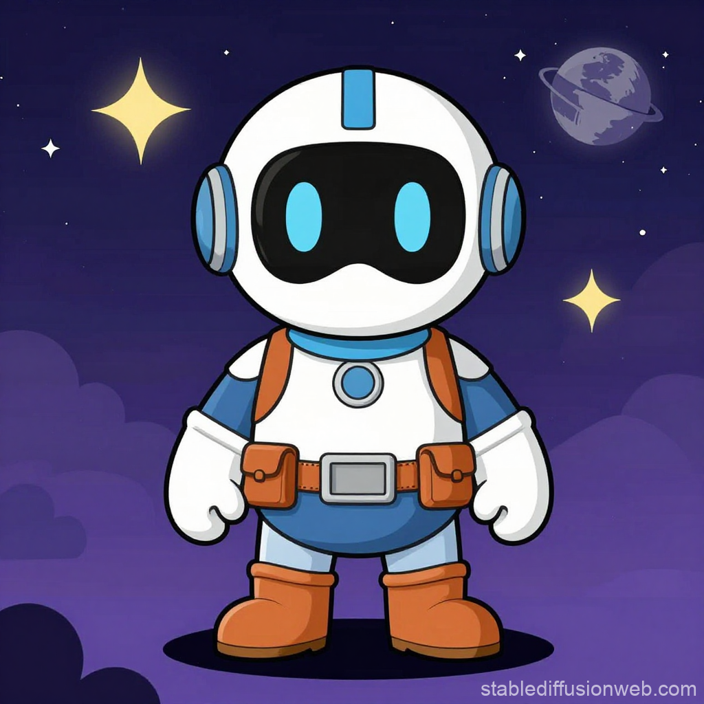 Cute Cartoon Space Explorer in Starry Night