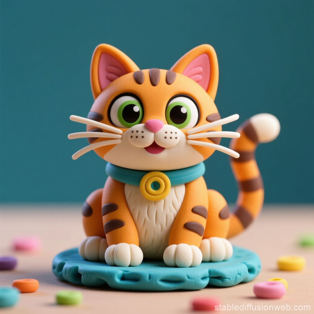 Cute Cartoon-Style Orange Tabby Cat Figurine