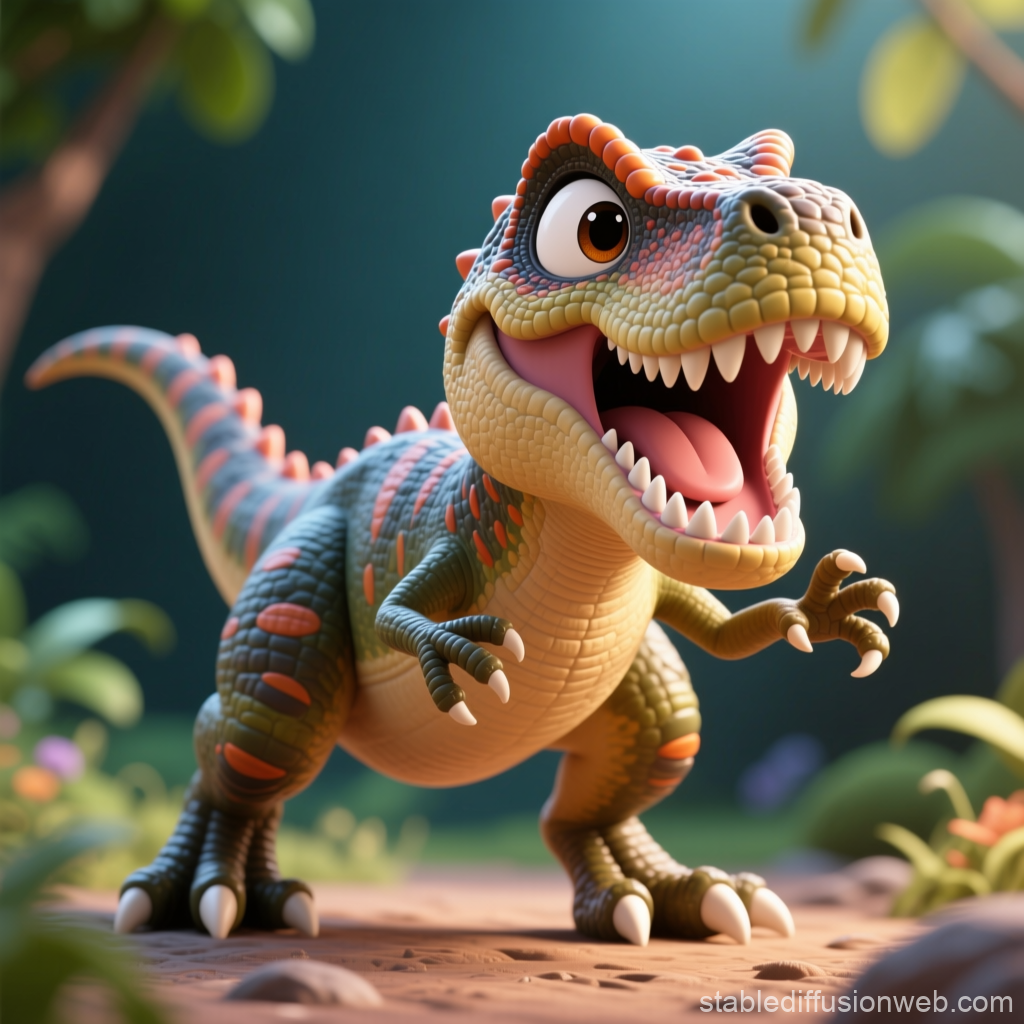 Cute Cartoon T-Rex Dinosaur in Jungle