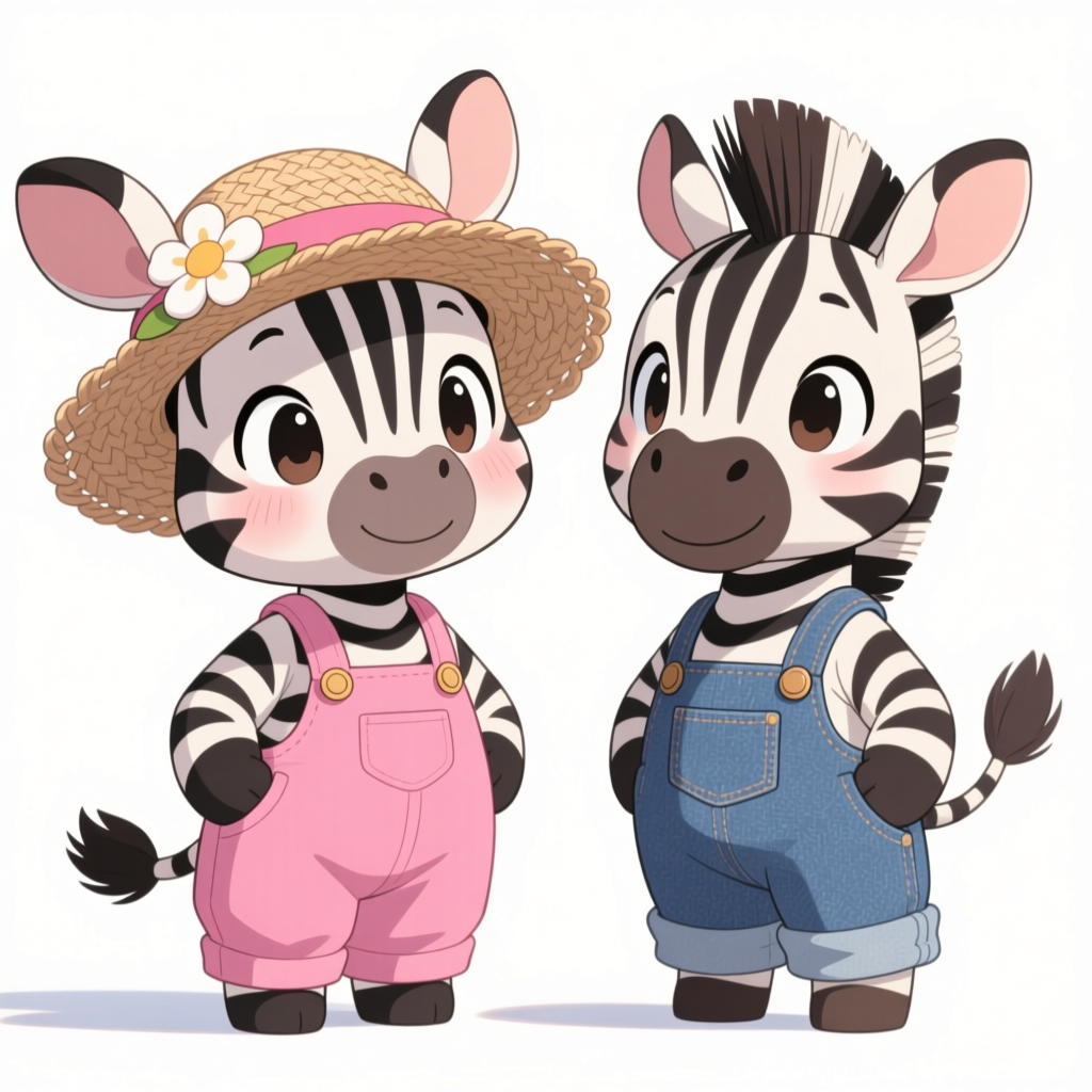 Cute Cartoon Zebras in Overalls