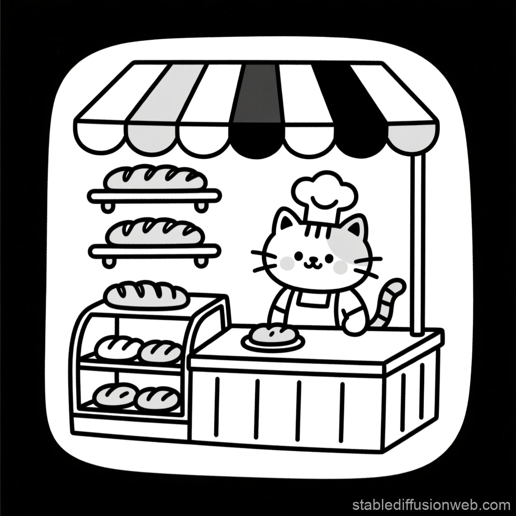 Cute Cat Baker at Bread Stall Illustration