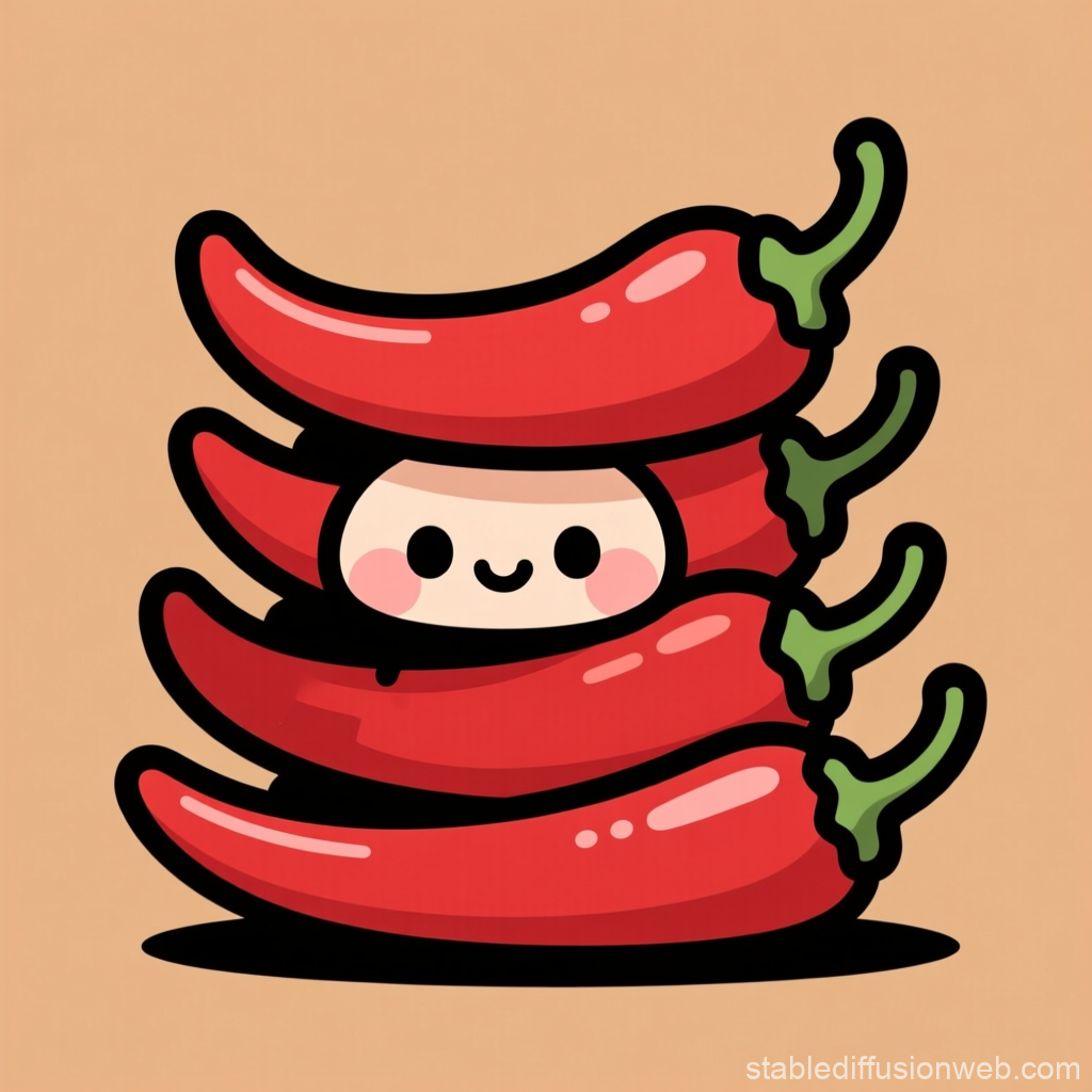 Cute Chibi Character Hidden Among Red Chilies