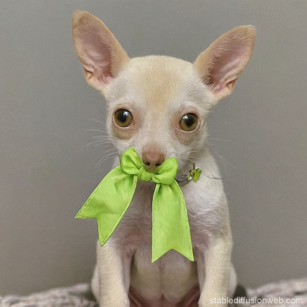 Cute Chihuahua Puppy with Green Bow