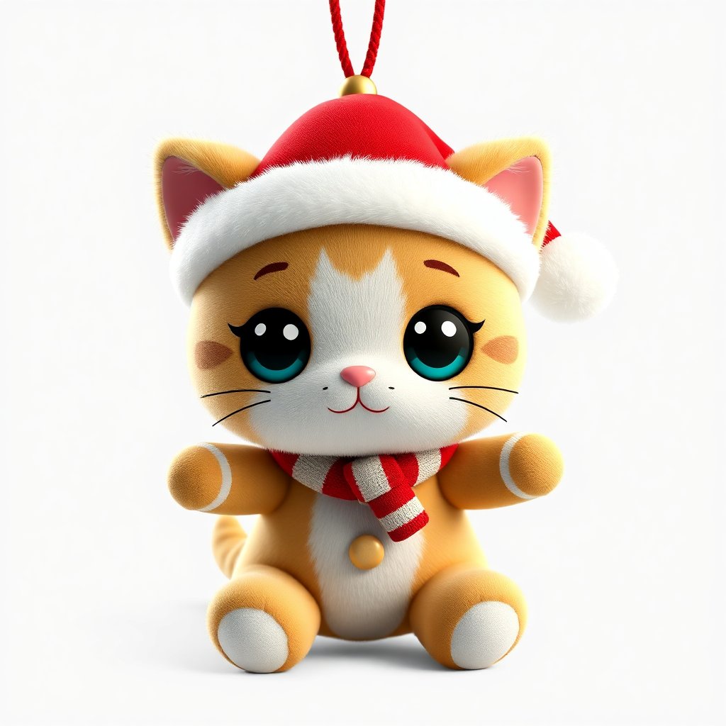 Cute Christmas Cat Ornament with Santa Hat and Scarf
