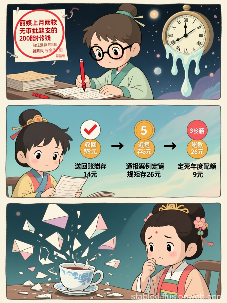 Cute Comic Panels Featuring Traditional Characters and Time Concept