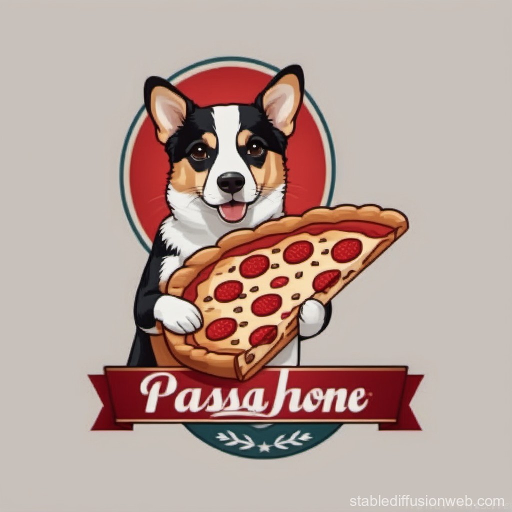 Cute Corgi Holding a Slice of Pepperoni Pizza Logo