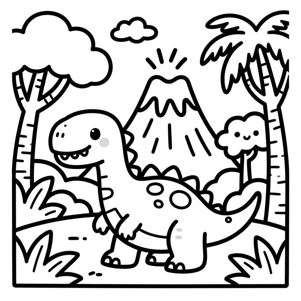 Cute Dinosaur in Jungle Coloring Page