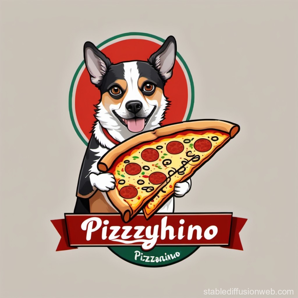 Cute Dog Holding a Large Pepperoni Pizza Slice Logo