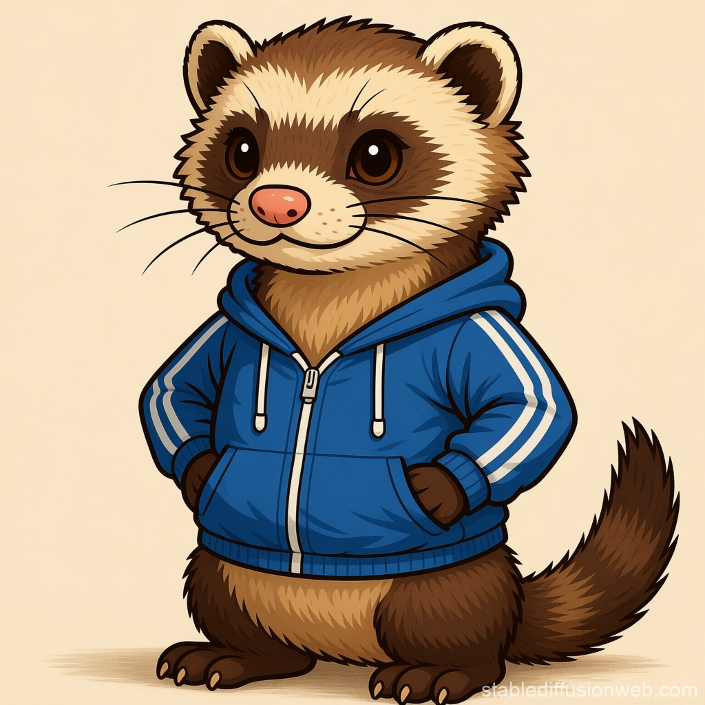 Cute Ferret Wearing Blue Sporty Hoodie
