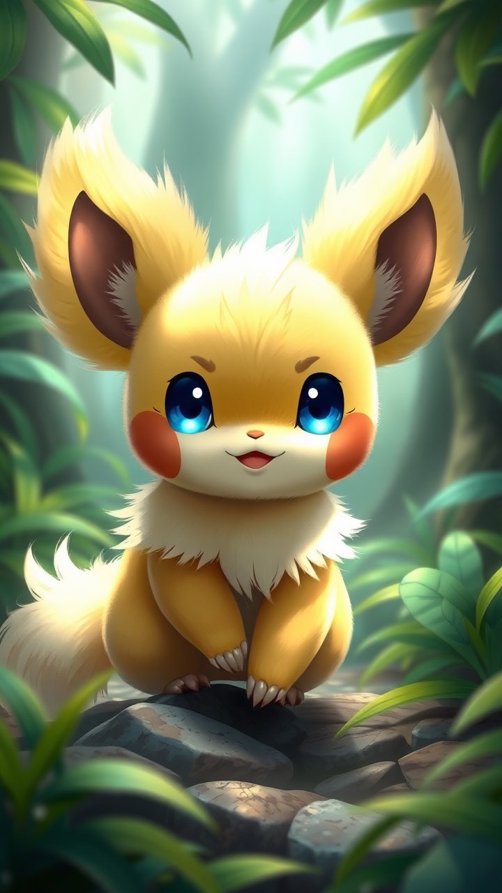 Cute Fluffy Pichu in a Lush Forest