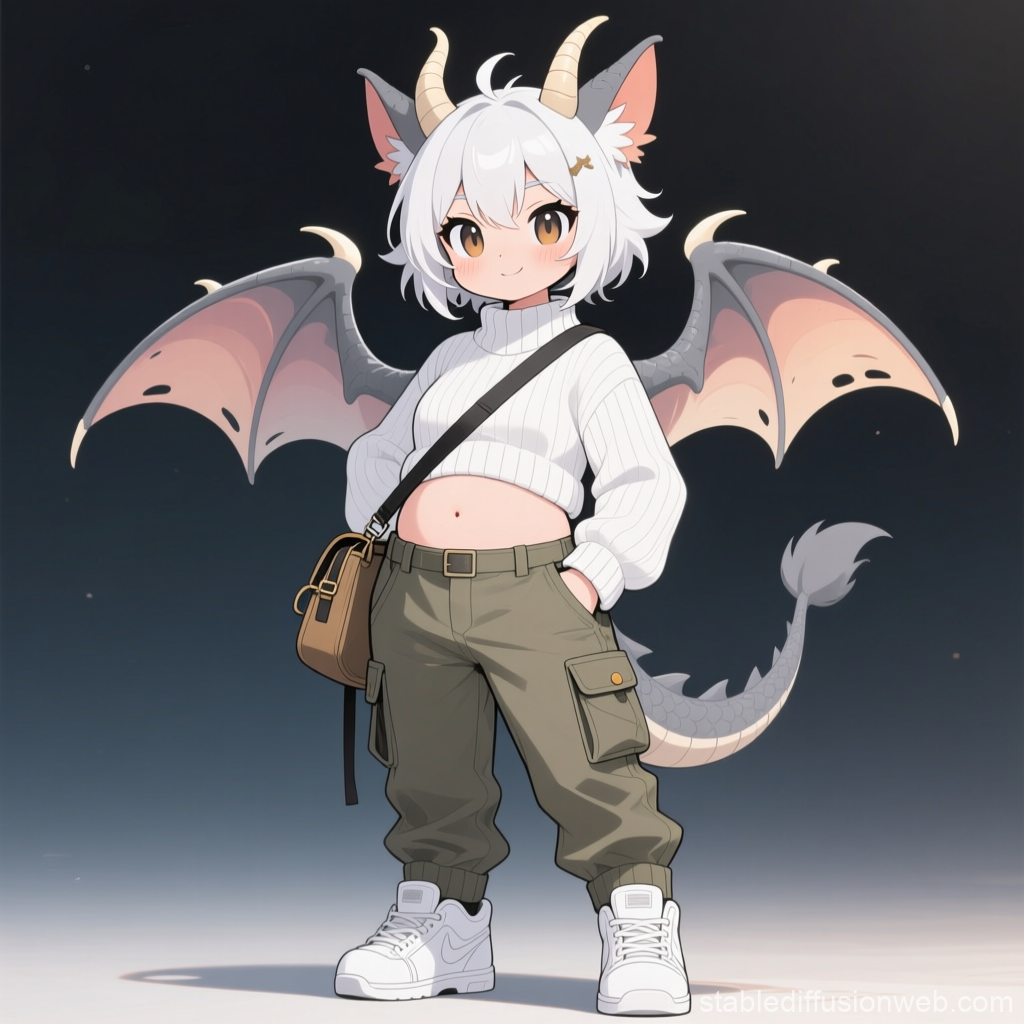 Cute Furry Dragon Character in Casual Outfit